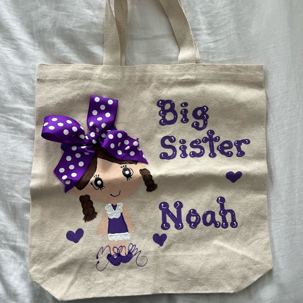 Purple Polka Dot Big Sister Tote Bag